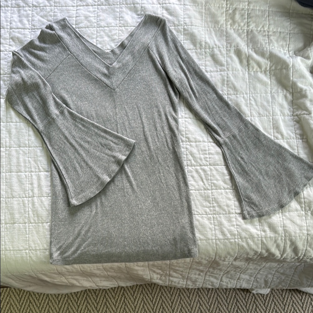 Silver Shimmer Bell Sleeve Maternity Top A Pea in the Pod